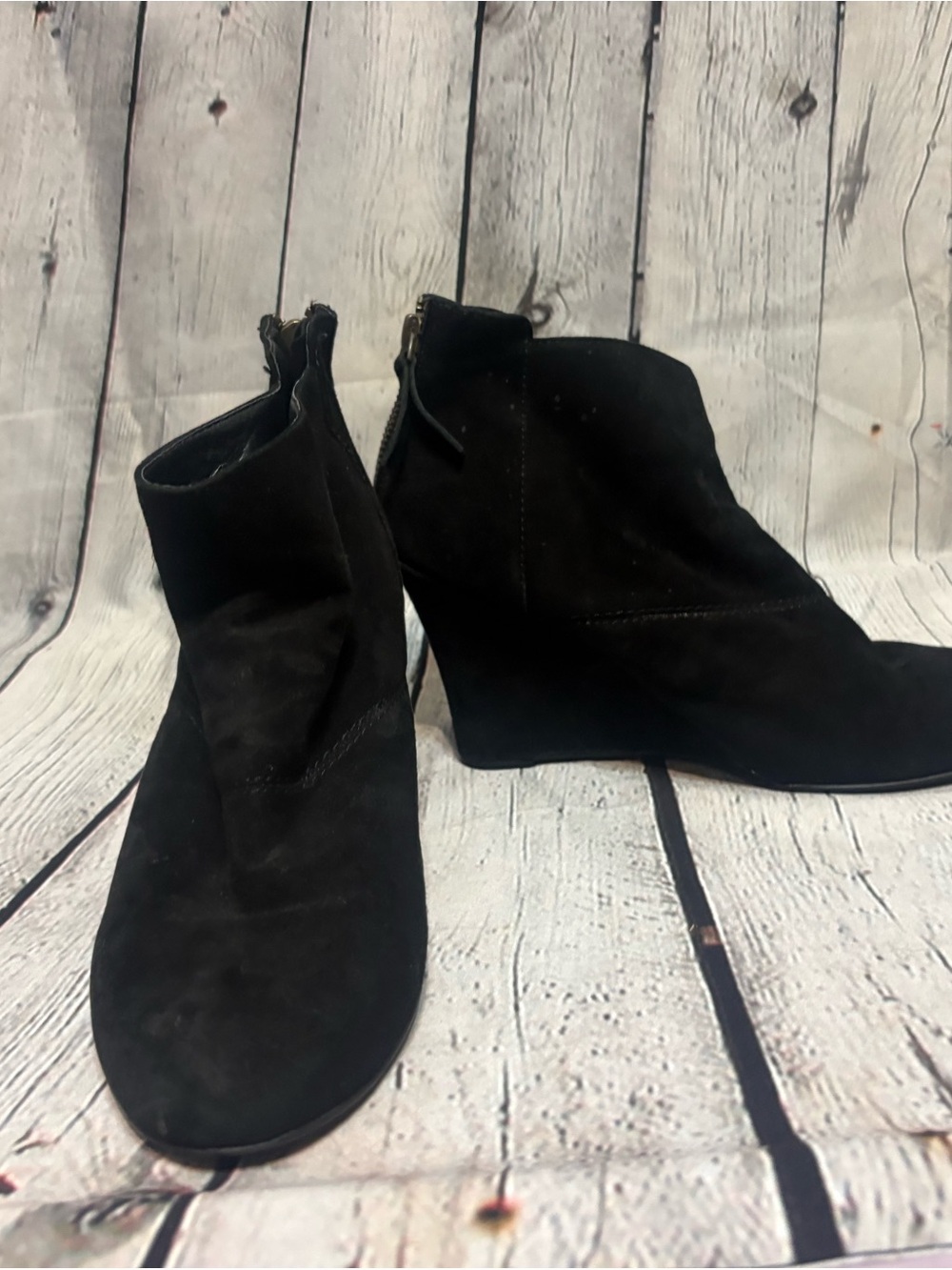 Nine West Black Suede Wedge Ankle Booties